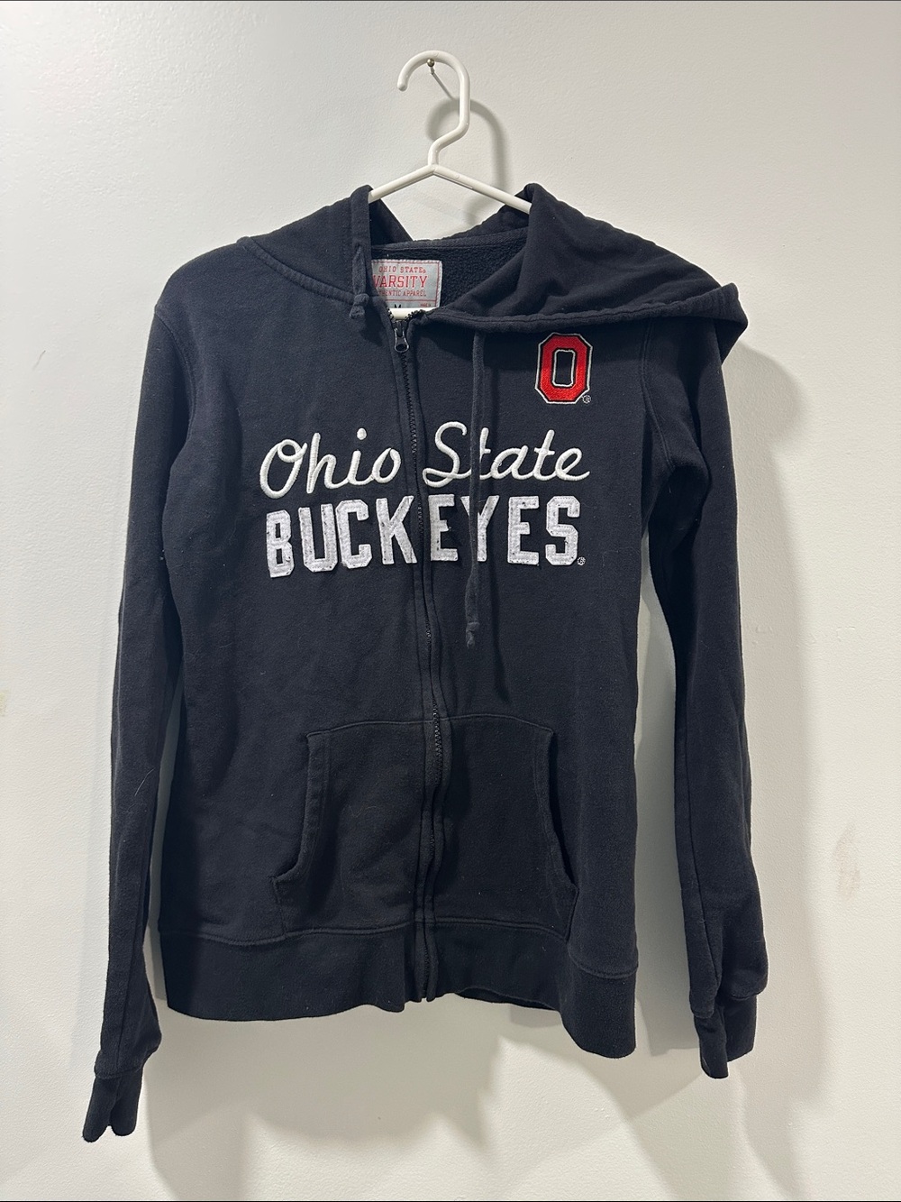 Ohio State Buckeyes Black Zip-Up Hoodie with Red O